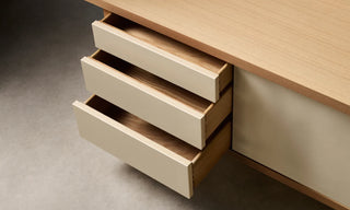 86" Leather Console, White Oak or Walnut Media Cabinet