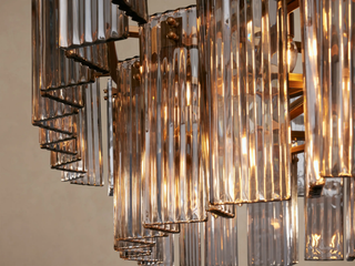 Modern Tiered Reeded Glass Oval Chandelier
