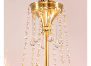 6 Lights Small Traditional Candle Style Brass and Crystal Chain Chandelier for Dining Room