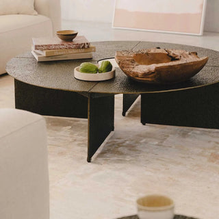 Bowie Coffee Table: Hammered Aluminum/Bronze Industrial Round Coffee Table