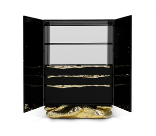 Luxury Marble Storage Cabinet with Brass Base, Hidden Shelves & Designer Storage