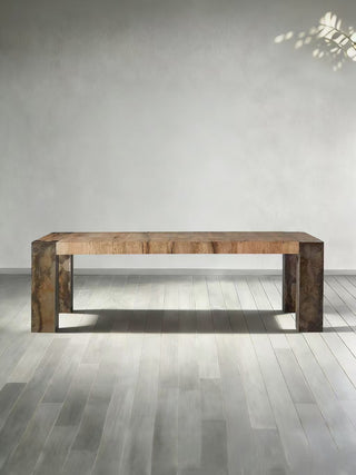 Telluride Rectangle Dining Table (Mexican Oak, Oxidized Steel Base)