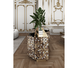 Luxury Anodized Metal Sideboard Cabinet with Pixel-Inspired Design & Hidden Storage