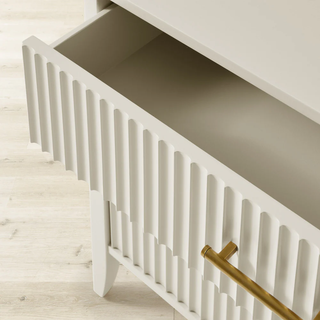 Fluted Wood Nightstand with 3 Drawers – Modern Bedroom Bedside Storage Furniture
