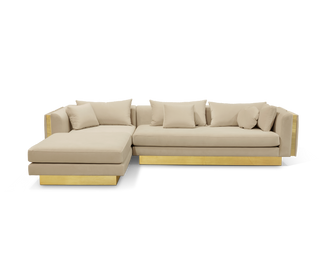 Luxury Modular Sofa with Karst-Inspired Sculptural Design & Polished Brass Frame