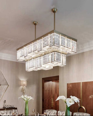 2-Layer Rectangle Semi Flush Mounted Chandelier 25"W 20"H