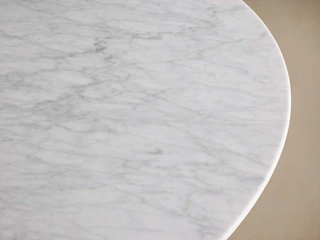 Saint Germain Carrara Marble Top Round Dining Table with Wood Rennes Base: Modern Luxury Dining Room Leisure & Gathering Round Dining Table