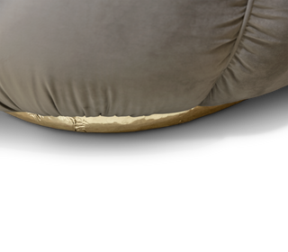 Luxury Curved Sofa with Hand-Hammered Polished Brass Base & Cream Upholstery Design