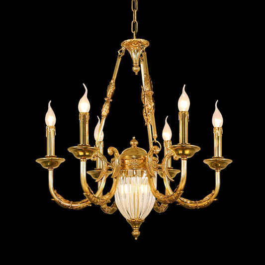 6 Lights Small Empire Style Antique Brass Chandelier Gold Chandelier for Study Room 26X26 Inch