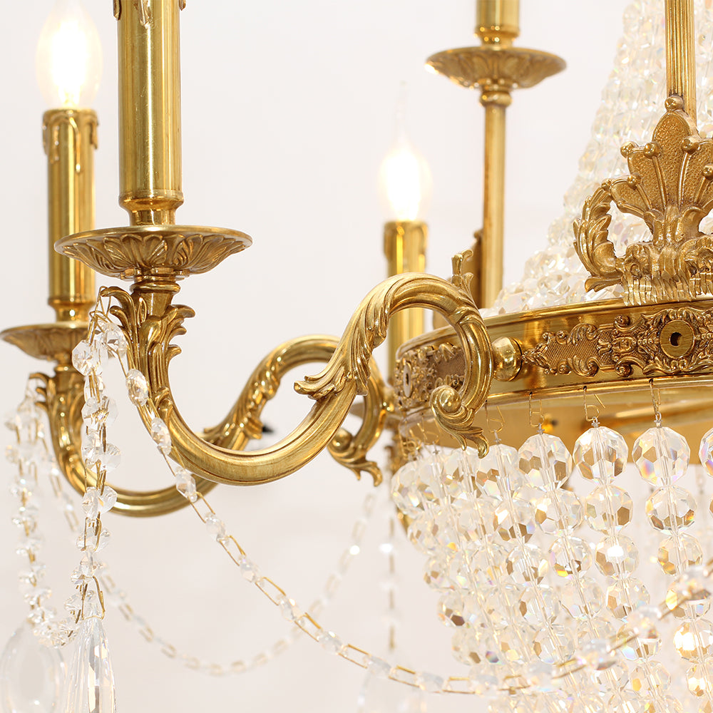 37X39 Inch 15 Lights French Empire Brass and Crystal Chandelier