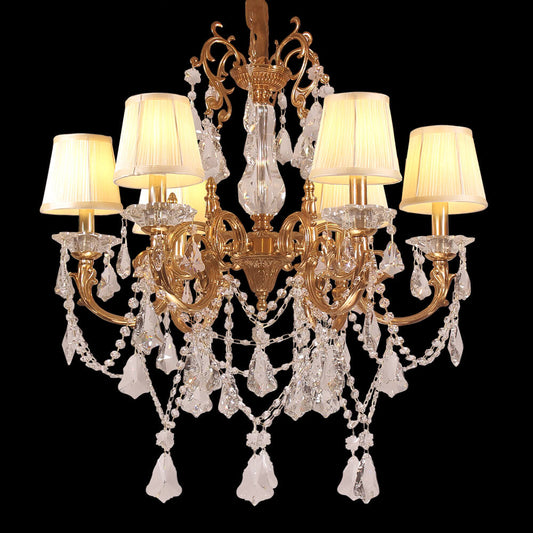 28X28 Inch 6 Lights Candle Style Antique Brass and Crystal Chandelier