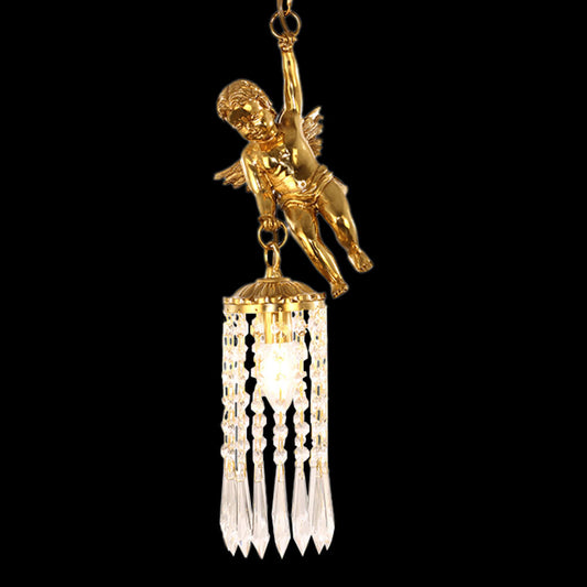 Mini Cast Copper Angel Crystal Pendant Light