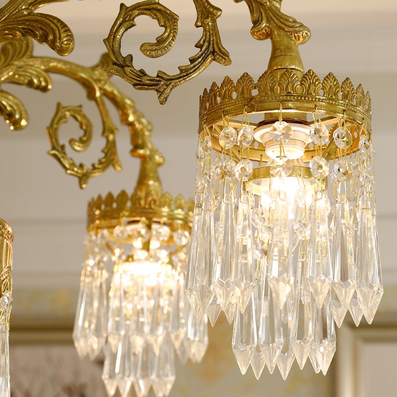 29.5 Inch Wide French Empire Style Brass Crystal Chandelier Gold Living Room Chandelier