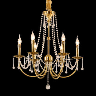 6 Lights Small Traditional Candle Style Brass and Crystal Chain Chandelier for Dining Room