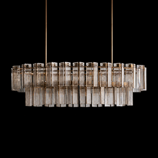 Modern Tiered Reeded Glass Oval Chandelier