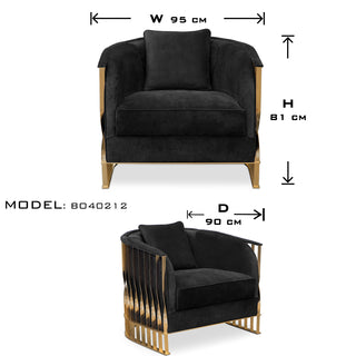 Luxury Velvet Armchair with Curved Sculptural Design & Gold Accent Base