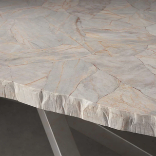 Petra Rectangular Dining Table – Marble & Petrified Wood Top with Iron Base