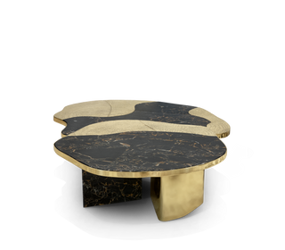 Luxury Calacatta Marble Coffee Table with Black Sculptural Base & Modern Design
