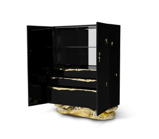 Luxury Marble Storage Cabinet with Brass Base, Hidden Shelves & Designer Storage