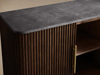 Finley Sideboard: Minimalist Fluted Base Stone Top Storage Sideboard