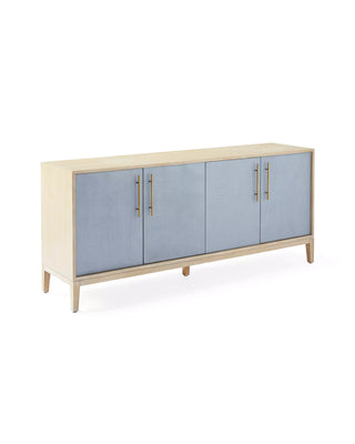 74" Oak Sideboard, Cerused Brass Linen Door Credenza