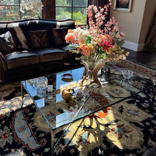 Hand-Forged Metal Square Glass Coffee Table