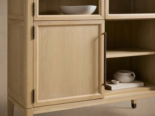 Hattie Oak Wood Glass Tall Display Cabinet: Living Room Storage & Decor Cabinet