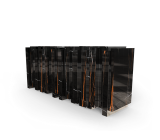 Luxury Sculptural Sideboard Cabinet with Black Gold Finish & Hidden Storage