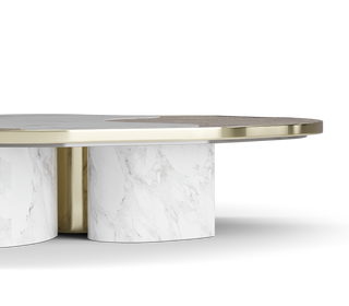 Luxury Calacatta Marble Coffee Table with Black Sculptural Base & Modern Design