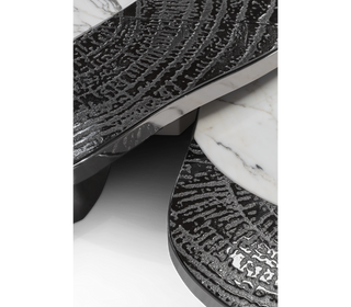 Luxury Calacatta Marble Coffee Table with Black Sculptural Base & Modern Design