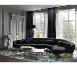 Luxury Sculptural Curved Sofa with Polished Hammered Brass Base & Organic Design