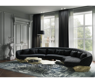 Luxury Sculptural Curved Sofa with Polished Hammered Brass Base & Organic Design
