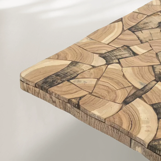 Petra Rectangular Dining Table – Marble & Petrified Wood Top with Iron Base