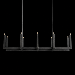 Modern Textured Cast Brass Linear Chandelier