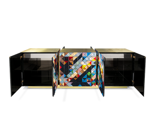 Luxury Anodized Metal Sideboard Cabinet with Pixel-Inspired Design & Hidden Storage