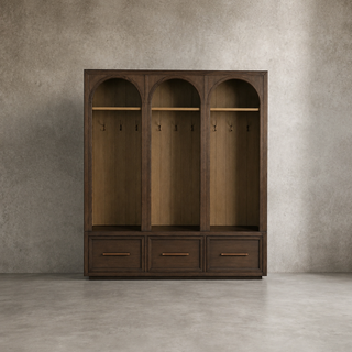 Hattie Oak Wood Entryway Tall Storage Cabinet with Hooks
