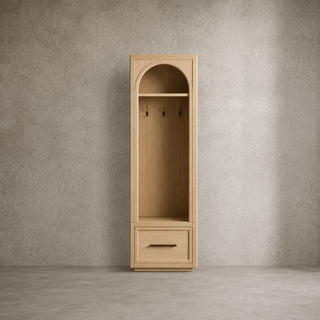 Hattie Oak Wood Entryway Tall Storage Cabinet with Hooks