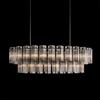 Modern Tiered Reeded Glass Oval Chandelier