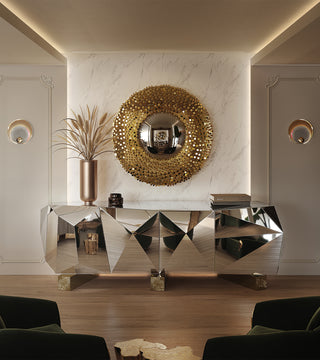 Luxury Diamond Sideboard Cabinet with Faceted Design & Hidden Storage