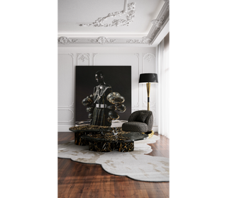 Luxury Calacatta Marble Coffee Table with Black Sculptural Base & Modern Design