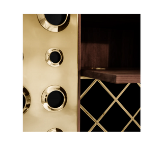 Luxury Walnut Bar Cabinet with Brass Accents & Hidden Storage