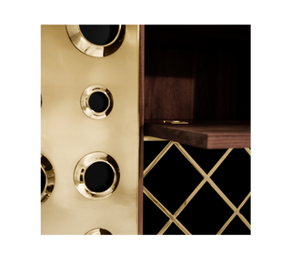 Luxury Walnut Bar Cabinet with Brass Accents & Hidden Storage