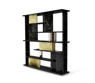 Luxury Double-Sided Bookcase with LED Lighting, Marble Shelves & Display Storage