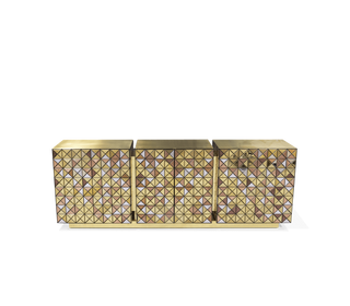 Luxury Anodized Metal Sideboard Cabinet with Pixel-Inspired Design & Hidden Storage