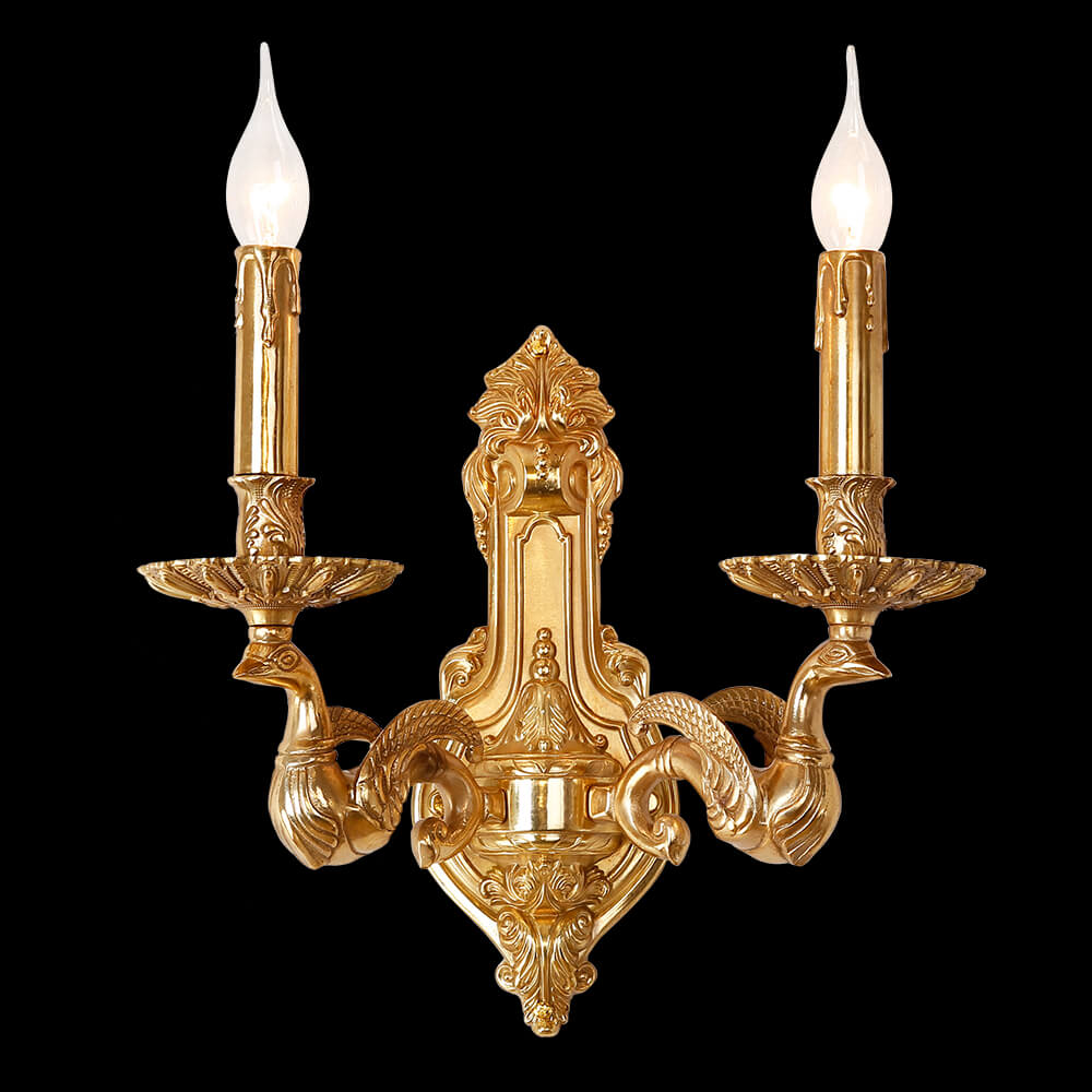 2 Lights European Style Retro Candle Style Bedside Wall Lamp Brass Wall Sconce