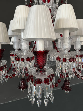 Custom Made Lustre Baccarat 12 Lights Clear & Red Baccarat Crystal Chandelier in Gold