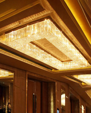 39X118 Inch Extra Large Rectangle Flush Mounted Gold Crystal Chandelier Lighting
