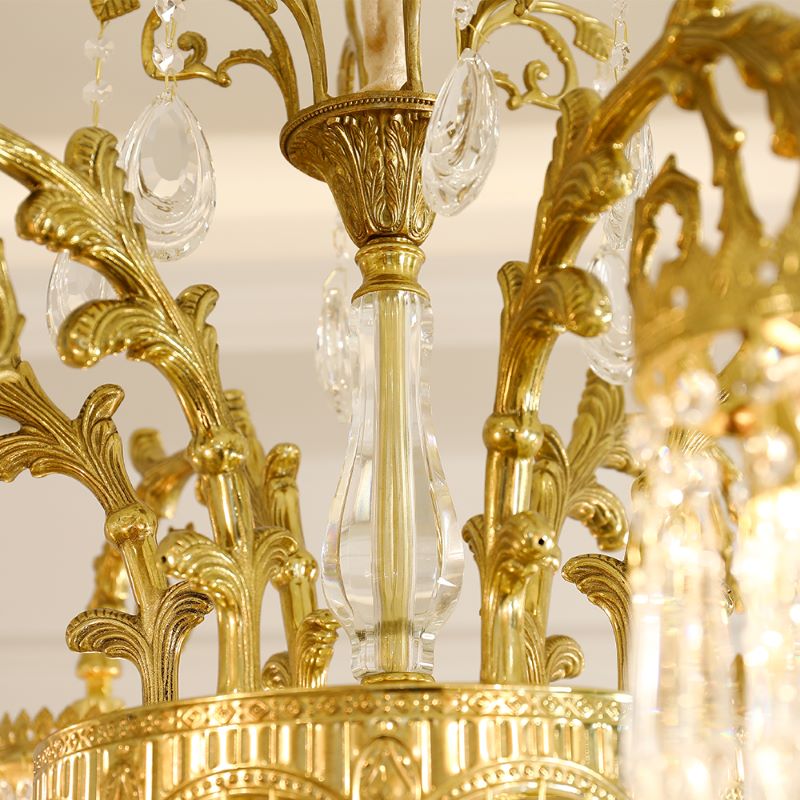 29.5 Inch Wide French Empire Style Brass Crystal Chandelier Gold Living Room Chandelier