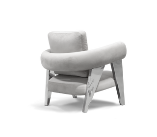 Luxury Sculptural Armchair with Polished Hammered Brass Legs & Curved Upholstery Design