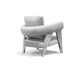Luxury Sculptural Armchair with Polished Hammered Brass Legs & Curved Upholstery Design